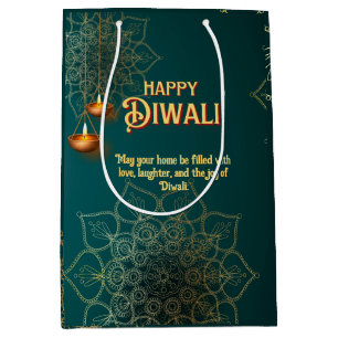 Diwali Green Gold Lamps Mandala Personalized Medium Gift Bag