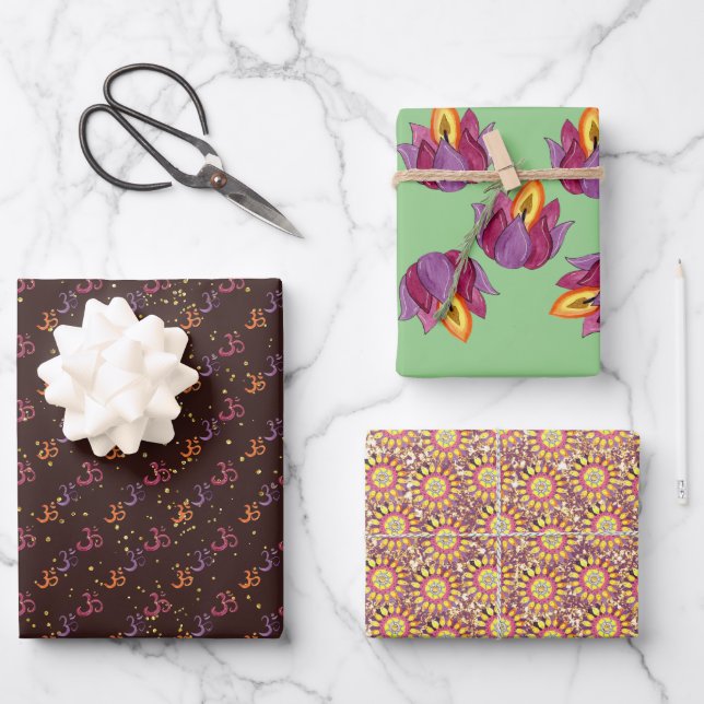 Diwali Indian motifs gift wrapping sheets  (Front)