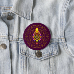 Diwali Jewelled Diya Candle Design Mandala Purple  7.5 Cm Round Badge