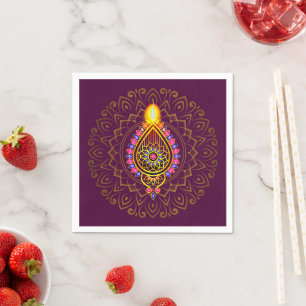 Diwali Jewelled Diya Candle Design Mandala Purple Napkin