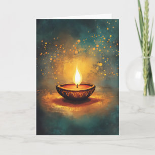 Diwali Lamp Blue Light Holiday Card