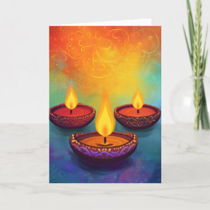 Diwali Light Colour Three Lamps Holiday Card