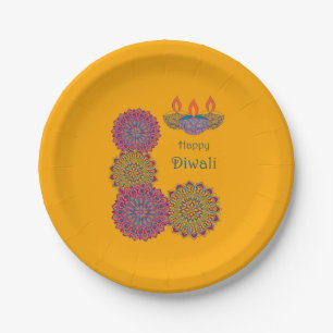 Diwali Mandalas - Saffron Paper Plate