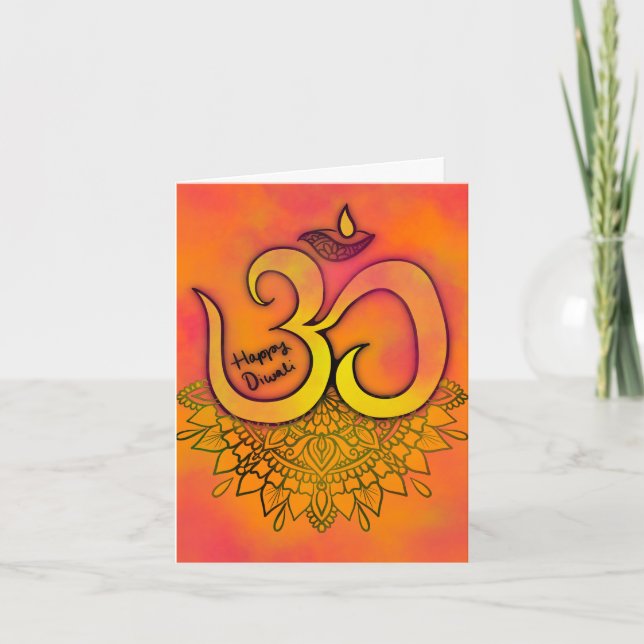 Diwali Orange Aum Mandala Card (Front)