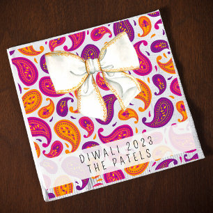 Diwali Paisley White Bow Napkin
