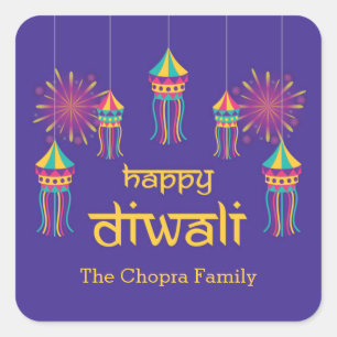 Diwali Party Favor Sticker with Lanterns