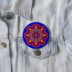 Diwali Purple Diya Flame Lotus Mandala Blue 7.5 Cm Round Badge