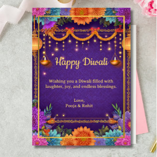 Diwali Purple Gold Diwali Lamps Light Illustration Invitation