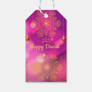 Diwali Purple Gold Mandala Lamps Gift Tags