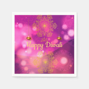 Diwali Purple Gold Mandala Lamps Napkin