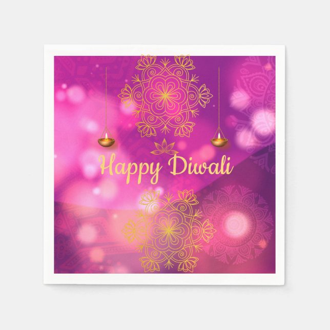 Diwali Purple Gold Mandala Lamps Napkin (Front)