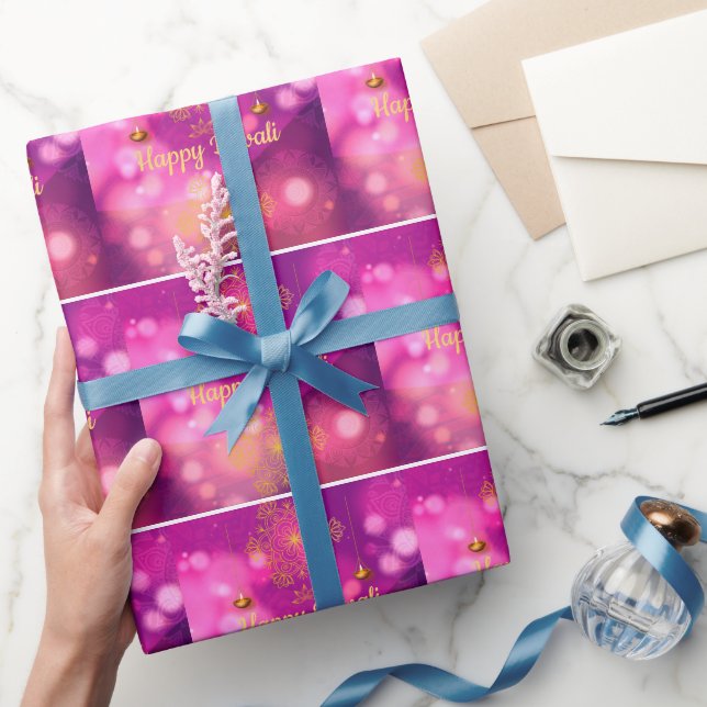 Diwali Purple Gold Mandala Lamps Wrapping Paper (Gifting)
