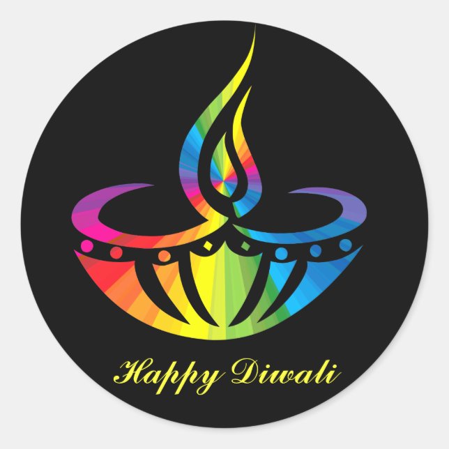 Diwali - Rainbow Lamp Classic Round Sticker (Front)