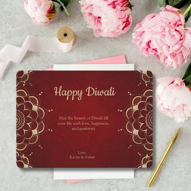 Diwali Red Gold Mandala Personalised Holiday Card (Creator Uploaded)