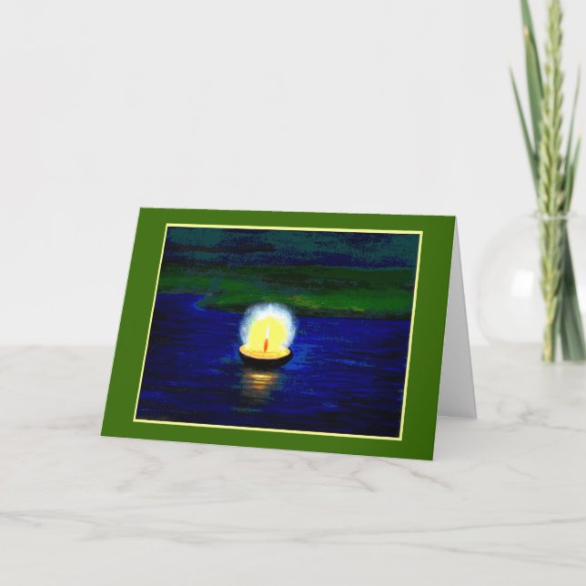 Diwali Single Candle on Green Card (Front)