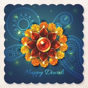 Diwali with Diya and Rangoli Paper Coaster