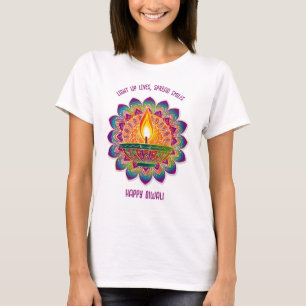 Diwali with diya lamp, custom text T-Shirt