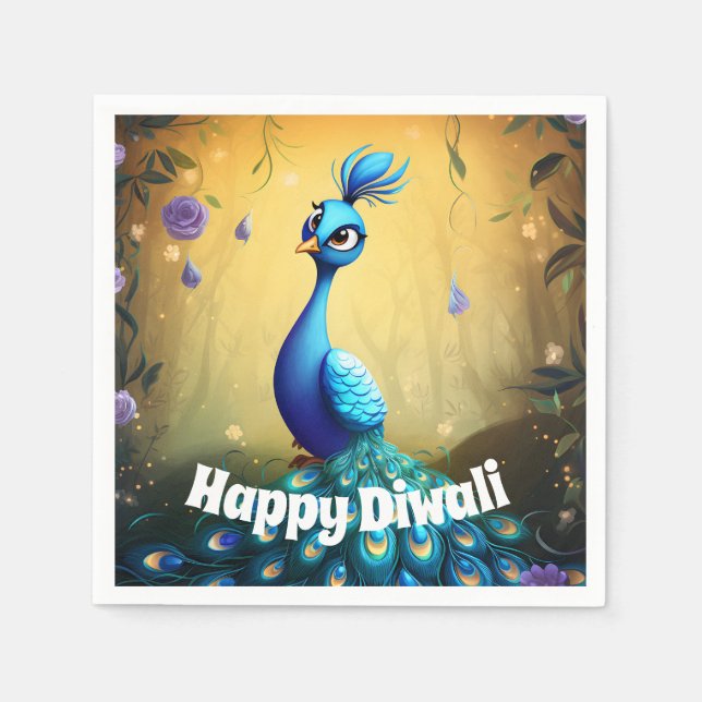 🦚 Diwali Wonder: Enchanted Peacock Postcard Napkin (Front)