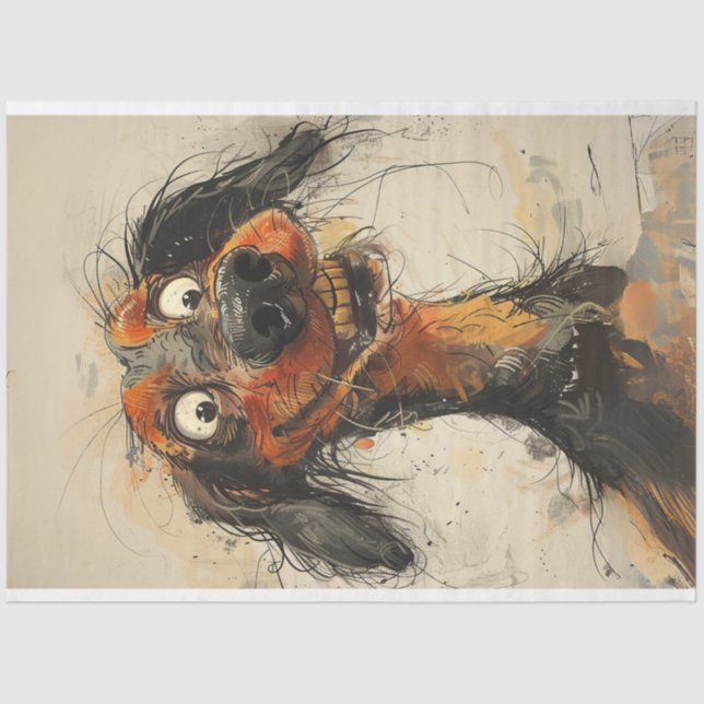 Dixie Dachshund Water Colour HEY YOU Decoupage  Tissue Paper (Front)