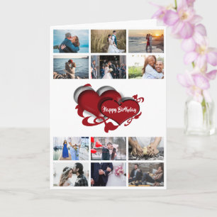 DIY 12 photo   red heart romantic birthday chic Card