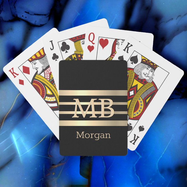 DIY 3-D Gold Monogram/Name, Bk/Gold Stripes, Black Playing Cards (Creator Uploaded)
