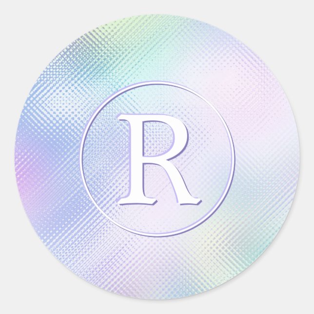 DIY 3-D White Monogram in Circle, Iridescent Glass Classic Round Sticker (Front)