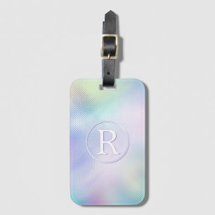 DIY 3-D White Monogram in Circle, Iridescent Glass Luggage Tag