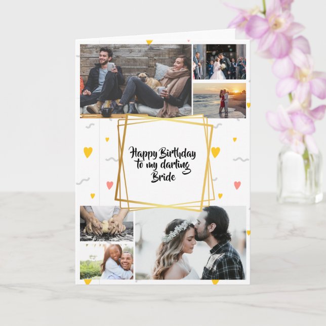DIY 6 photo | couples romantic geometric gold fram Card (Orchid)