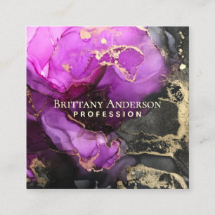 DIY Abstract Black Purple Gold Square Business Card