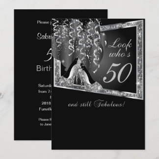 DIY Age Birthday Party | Silver Glitter & Black Invitation