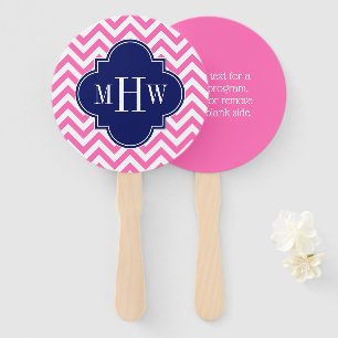DIY Background Wht Chevron ZigZag Blue 5c Monogram Hand Fan