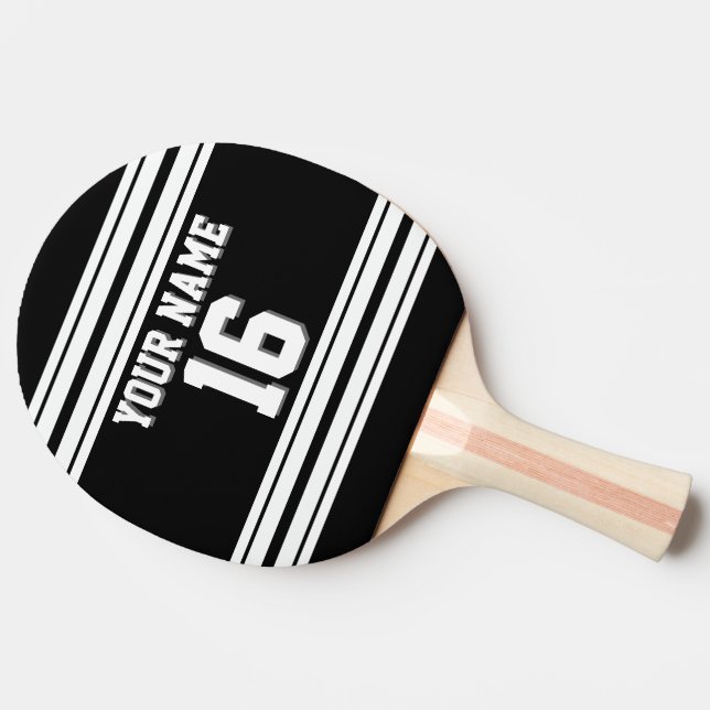 DIY BG Black White Team Jersey Custom Number Name Ping Pong Paddle (Side)
