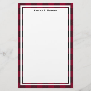 DIY BG Buffalo Plaid Tartan Black Burgundy Stationery