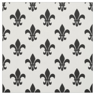 DIY BG Color, Black Fleur De Lis Sz6 White Fabric