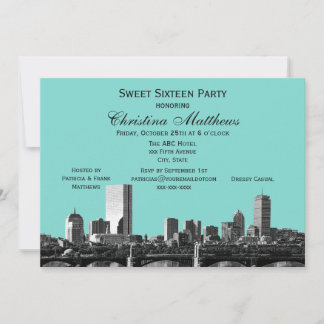 DIY BG Colour Boston Skyline #2BW Sweet 16 Party Invitation