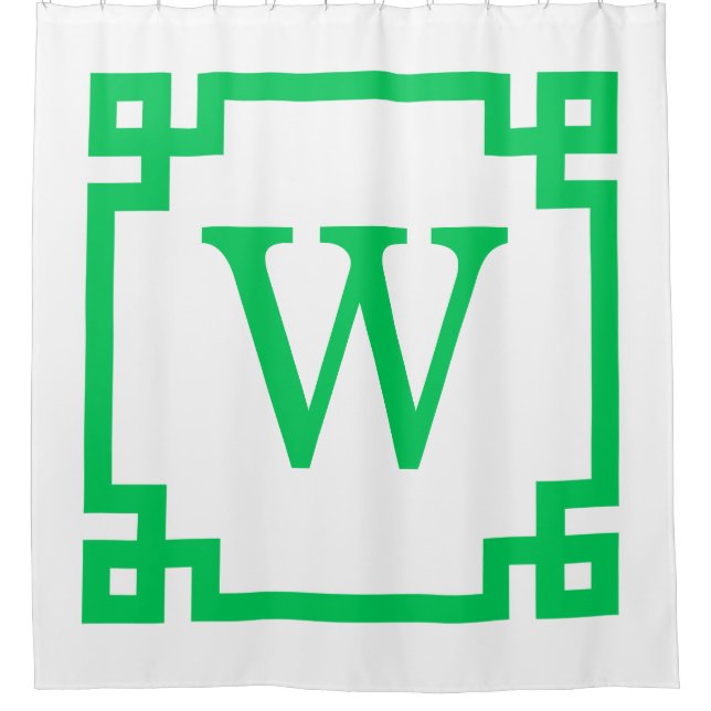 DIY BG Emerald Green Greek Key #2 Frame Init Mongm Shower Curtain (Front)
