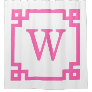 DIY BG Hot Pink Greek Key #2 Framed Init Monogram Shower Curtain
