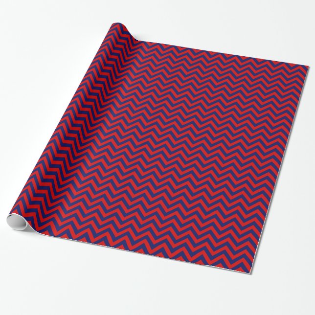 DIY BG Navy Blue LG Chevron ZigZag Pattern Red Wrapping Paper (Unrolled)