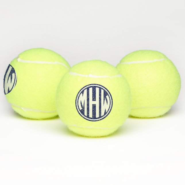 DIY BG Navy Blue White Circle Monogram Font Tennis Balls (Creator Uploaded)