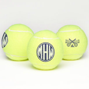 DIY BG Navy Blue White Circle Monogram Font Tennis Balls