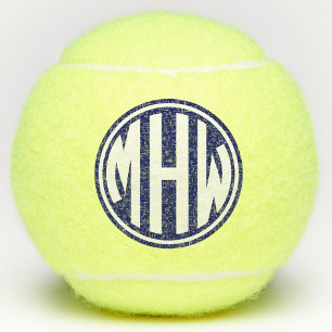 DIY BG Navy Blue White Circle Monogram Font Tennis Balls