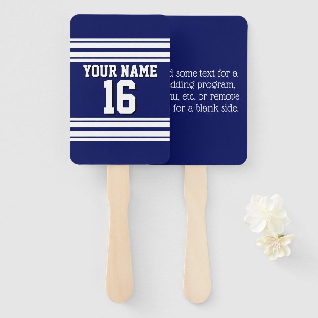 DIY BG Navy White Team Jersey Custom Number Name Hand Fan (Front and Back)