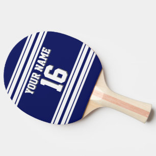 DIY BG Navy White Team Jersey Custom Number Name Ping Pong Paddle