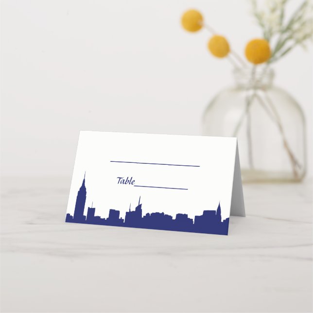DIY BG NYC Skyline Blue Silhouette Escort Cards (Back)