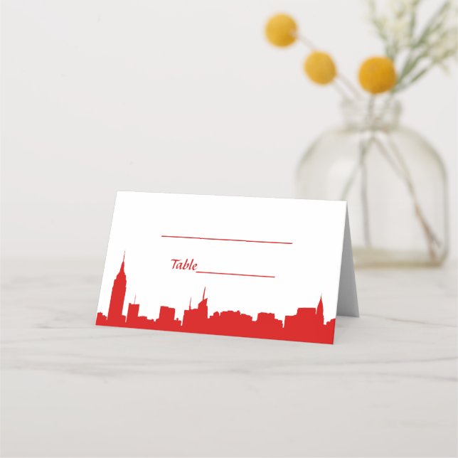 DIY BG NYC Skyline Red Silhouette Escort Cards (Back)
