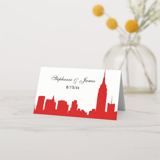 DIY BG NYC Skyline Red Silhouette Escort Cards (Front)