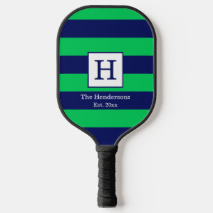 DIY BG Stripe Frame Name Monogram Blue SV Emerald Pickleball Paddle