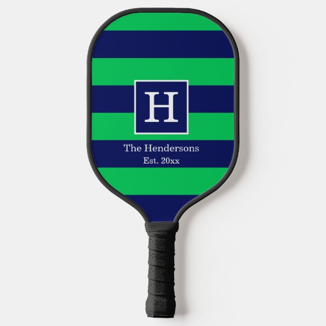 DIY BG Stripe Frame Name Monogram Blue SV Emerald  Pickleball Paddle (Back)