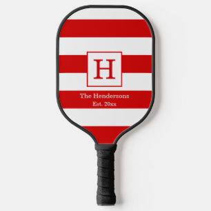 DIY BG Stripe Frame Name Monogram Red SV White Pickleball Paddle