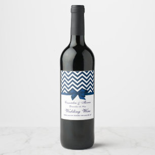 DIY BG White Chevron Navy Bow Wine Bottle Label